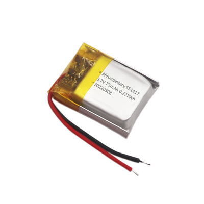 Batterie LiPo 3,7 V 75mAh rechargeable mince de paquet de batterie d'IoT 651417